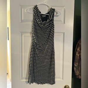 LOFT Black and White Striped Midi Dress